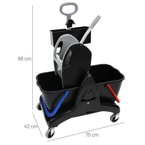 Chariot de lavage 2 x 15 L avec bac produit Presse et Poignée latérale - Image 9