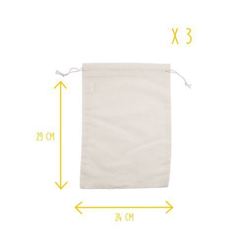 Sac à vrac biface coton/filet 24x29cm (lot de 3) - Image principale