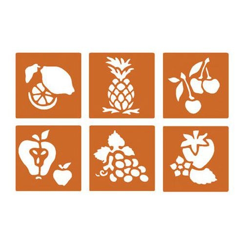 Pochoir plastique lavable 14,5 x 14,5 cm (Pochette de 6) - Les fruits - Image principale