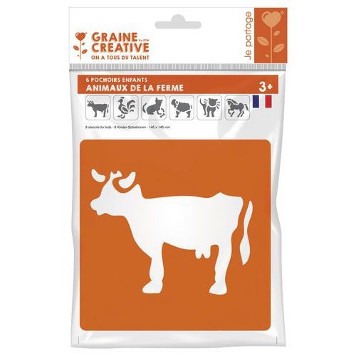 Pochoir plastique lavable 14,5 x 14,5 cm (Pochette de 6) - Animaux - Image 2