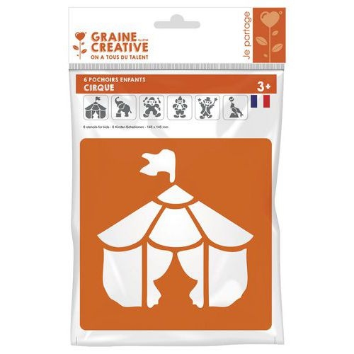 Pochoir plastique lavable 14,5 x 14,5 cm (Pochette de 6) - Le cirque - Image 2