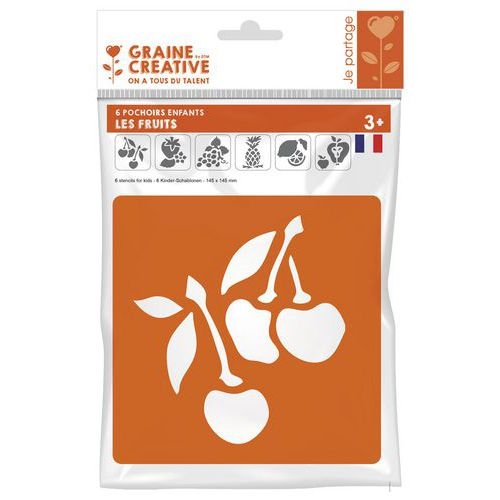 Pochoir plastique lavable 14,5 x 14,5 cm (Pochette de 6) - Les fruits - Image 2