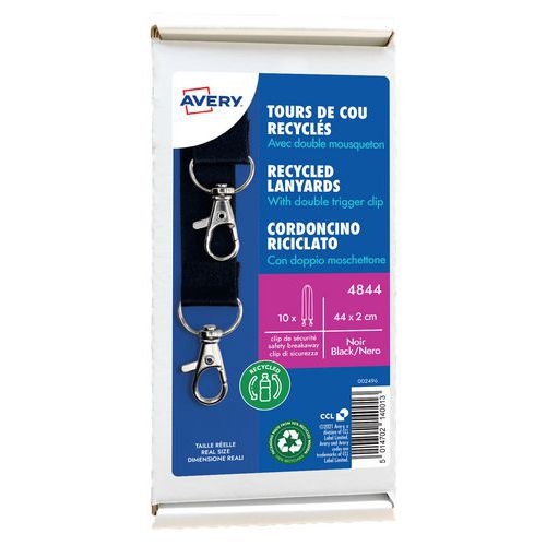 Tour de cou badge recyclé avec double mousqueton - Avery (Lot de 10) - Image principale
