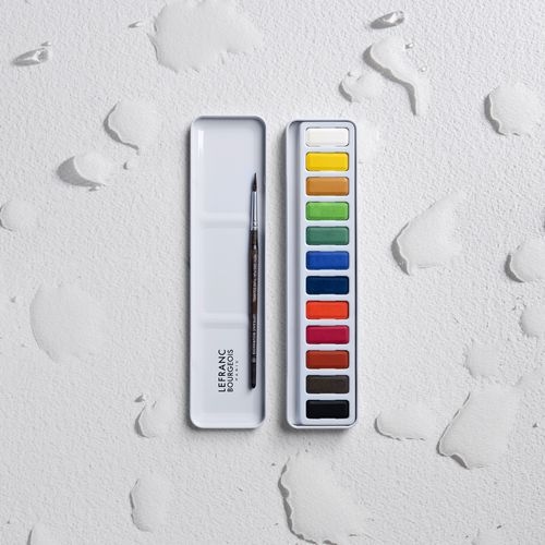 Boîte métal aquarelle 12 tablettes avec pinceau Lefranc Bourgeois - Image 2