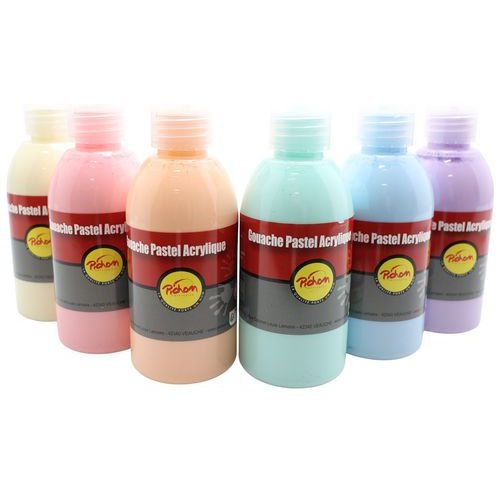 Assortiment de 6 flacons de 250 ml de gouache acrylique pastel pichon - Image 3