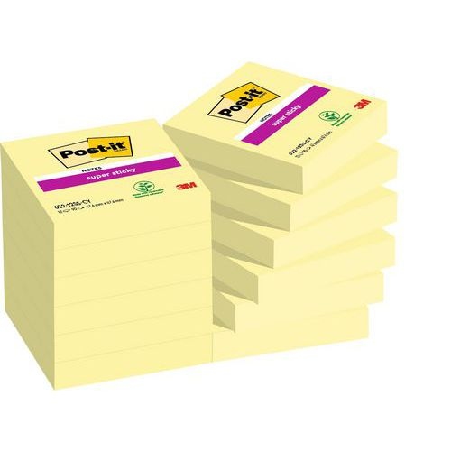 Bloc 90 feuilles 47.6x47.6 mm jaune Super Sticky (Lot de 12) - Image principale