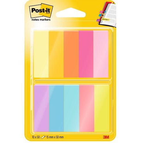 Lot 10 blocs 50 feuilles marque pages 15x50 mm couleurs assorties - Image principale