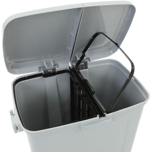 Poubelle à pédale double Dustbin 45L Plastique Gris - Image 3