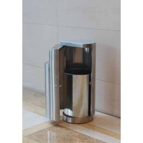 Poubelle ronde avec porte d'accès au côté inox mat - Image 2