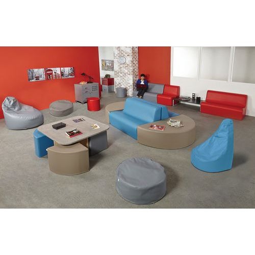 Table basse range-poufs Diabolo Ø 100 cm Taupe/Hêtre - Image 4