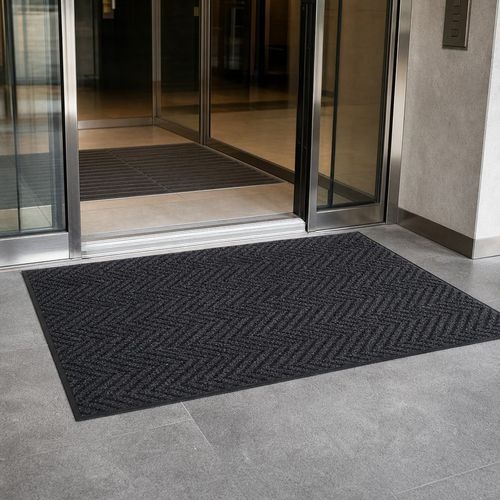 Tapis d'entrée polypropylène à chevrons 90 x 60 cm Anthracite - Image 7