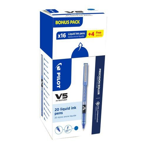 Stylo roller encre liquide Hi-Tecpoint V5 Pilot (Boite de 20) - Bleu - Image principale