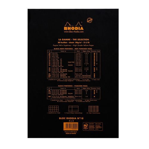Bloc agrafé Rhodia BLACK N 18 21x29,7cm 80f Q.5x5 80g - Lot de 5 - Image 2
