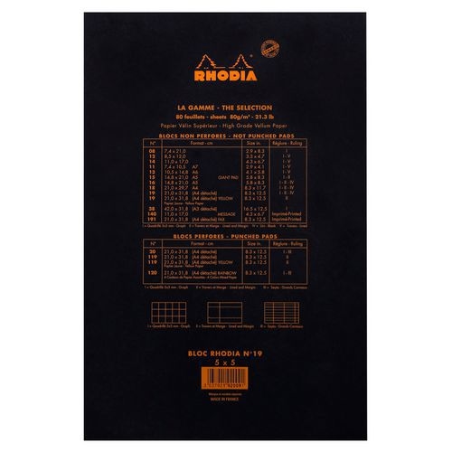 Bloc agrafé Rhodia BLACK N 19 21x31,8cm 80f Q.5x5 80g - Lot de 5 - Image 2