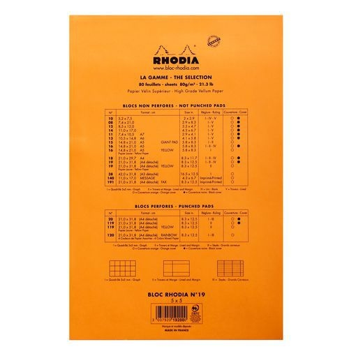 Bloc agrafé Rhodia ORANGE N 19 21x31,8cm 80f Q.5x5 80g - Lot de 5 - Image 4