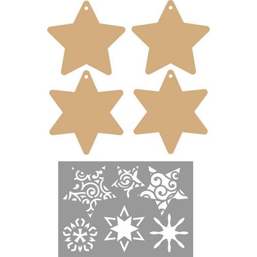 Lot de 4 étoiles en MDF à décorer + modèles pochoirs - Image principale