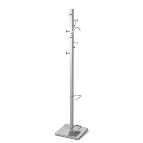 Portemanteau 8 patères et porte-parapluies en acier argent - Image principale
