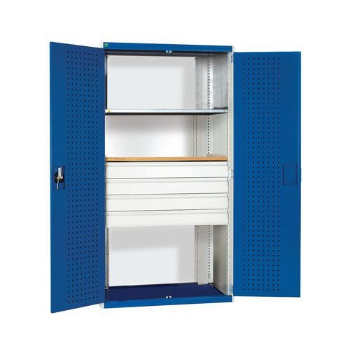 Armoire d'atelier à tiroirs Bott SMF - L1050xP650xH2000mm gris/bleu 2 tablettes + 4 tiroirs - Bott - Image principale