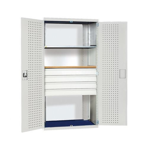 Armoire d'atelier à tiroirs Bott SMF - L1050xP650xH2000mm grise 2 tablettes + 4 tiroirs - Bott - Image principale