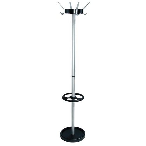 Portemanteau avec porte-parapluies public 4 patères coloris noir/argent - Image principale