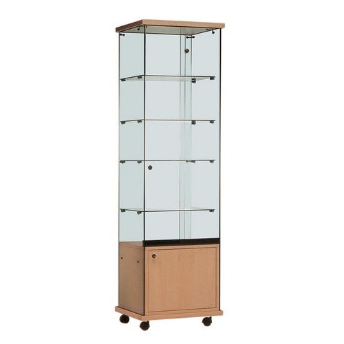 Vitrine Easy E6 - Avec armoire basse et éclairage socle Merisier - Image principale