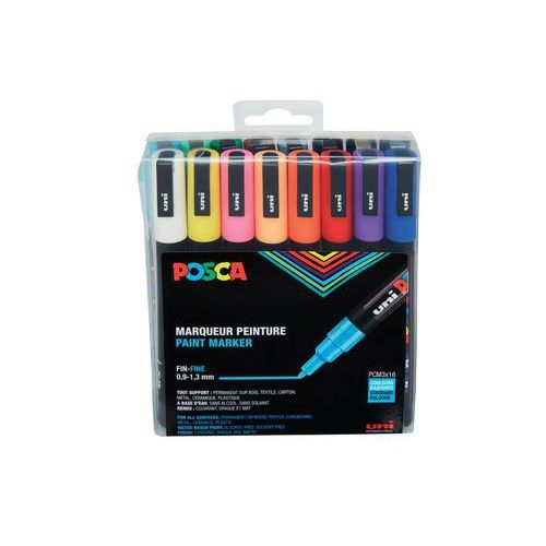 Set 16 marqueurs Posca pointe conique fine 1.3mm - couleurs assorties - Image principale