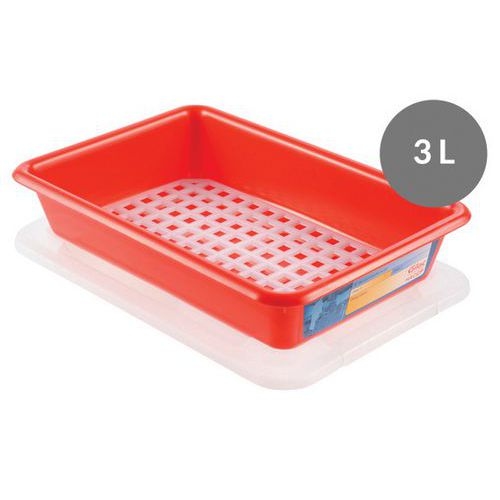 Bac plat HACCP avec couvercle et grille - GILAC, Coloris : Rouge - Image 2