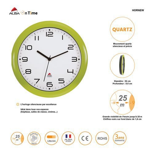 Horloge quartz Ø 30 cm cadran coloris anis - Image 2