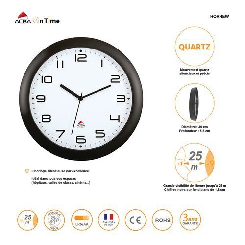 Horloge quartz Ø 30 cm cadran coloris noir - Image 4