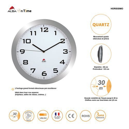 Horloge quartz Ø 38 cm cadran coloris  gris - Image 2