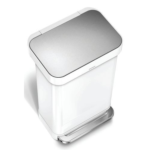 Poubelle à pédale rectangulaire inox 45L avec Liner Pocket, Coloris : Blanc - Image 3