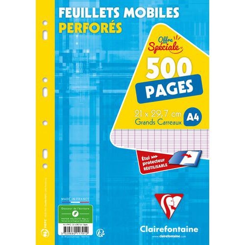 Feuillets mobiles perforés seyes 500 pages 90g 21x29.7 cm (Etui de 250) - Image principale