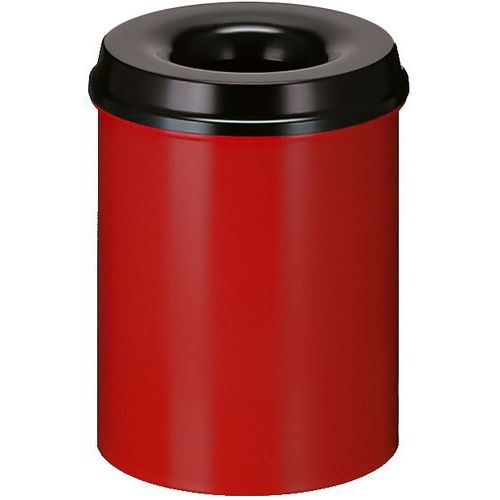 Poubelle à papier anti-feu - 15 L, Couvercle coloris : Noir, Coloris : Rouge - Image principale