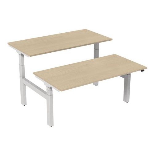 Bureau droit ergo Bench électrique 2 places Kelli Chêne 160 cm - Image principale