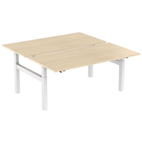Bureau droit ergo Bench à manivelle 2 places pied en H Kelli Chêne 180 cm - Image principale