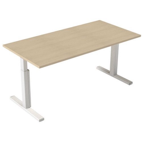Bureau droit Kelli avec pied en T Chêne 160 cm Manivelle droite - Image principale