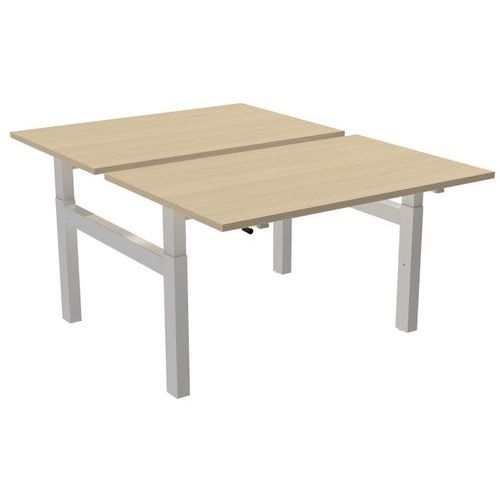 Bureau droit ergo Bench à manivelle 2 places pied en H Kelli Chêne 120 cm - Image principale