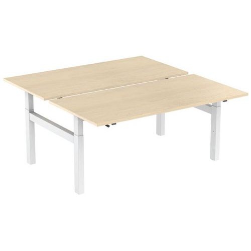Bureau droit ergo Bench à manivelle 2 places pied en H Kelli Chêne 160 cm - Image principale