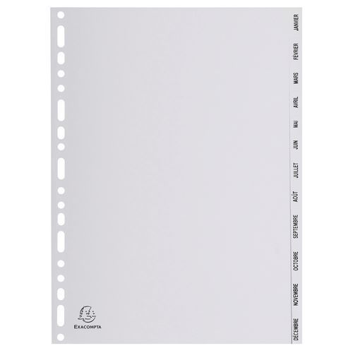 Lot de 10 Intercalaires mensuels pp gris janvier-déc. 12 positions A4 - Image principale