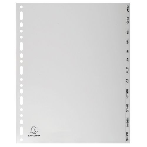Lot de 10 Intercalaires mensuels gris janv-déc. 12 positions A4 maxi - Image principale