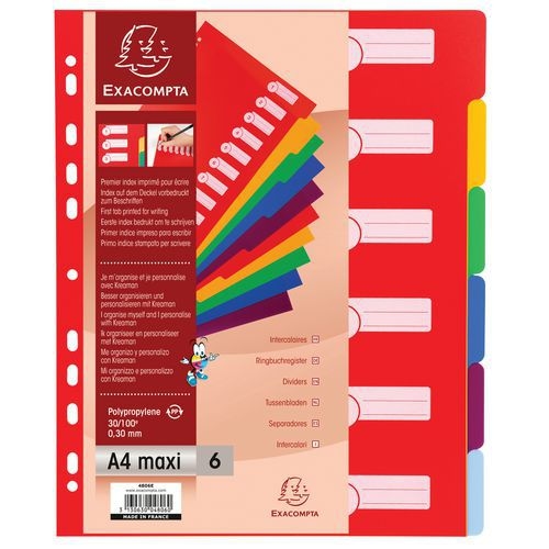 Lot de 25 Intercalaires pp opaque semi rigide 6 positions - a4 maxi - Image principale
