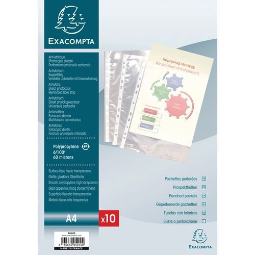 Lot de 10 Sachet de 10 pochettes perforées pp lisse 6/100e - a4 - Image principale