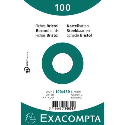 Paquet 100 fiches blanc bristol ligné non perforé 100x150mm (lot de 20) - Image principale