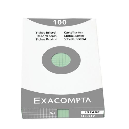 Étui de 100 fiches vert quadrillé 5x5 non perforé 148x210mm - Image principale