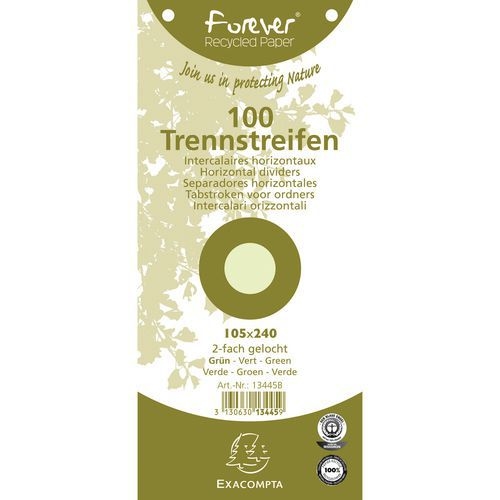 Paquet 100 fiches intercalaires vert forever 105x240mm (lot de 12) - Image principale
