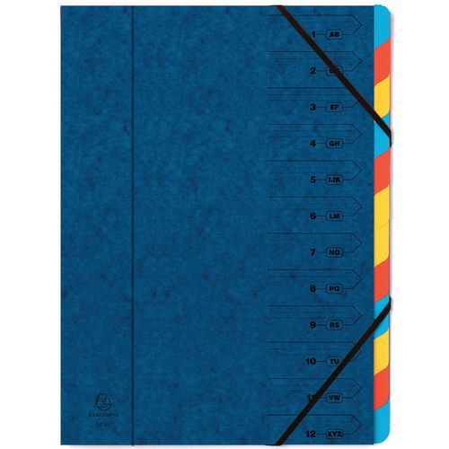 Lot de 8 trieurs agrafé avec élastiques 12 compartiments Bleu - Image principale