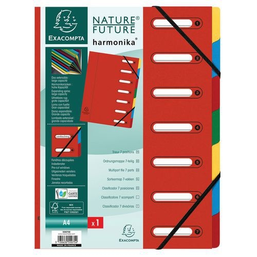 Lot de 8 trieurs harmonica® à fenêtres 7 compartiments Rouge - Image principale