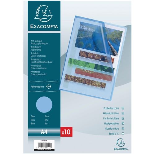 Lot de 10 Sachet 10 pochettes coin PP grainé 12/100e A4 Bleu - Image principale