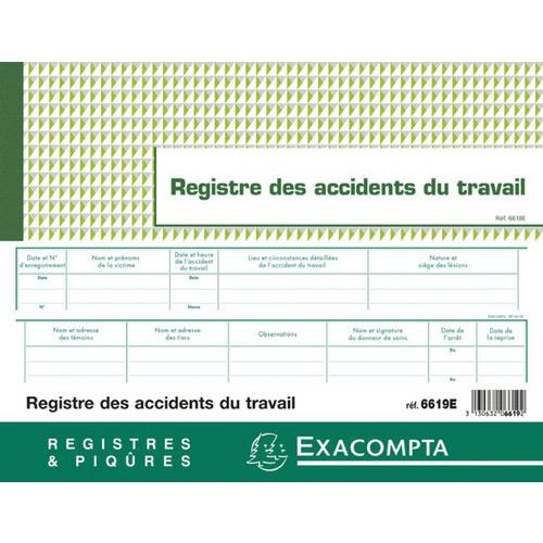 Piqûre 24x32cm registre des accidents du travail - 20 pages - Image principale