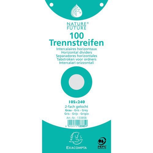 Lot de 12 paquets 100 fiches intercalaires  perforées - 105x240mm Gris - Image principale